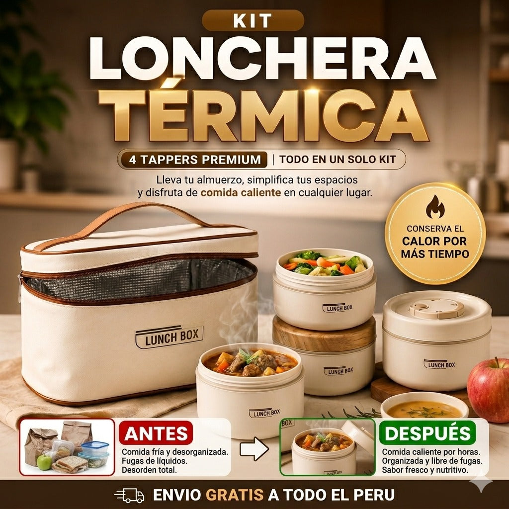 KIT LONCHERA TERMICA CILINDRO + 3 TAPERS + MALETIN F1