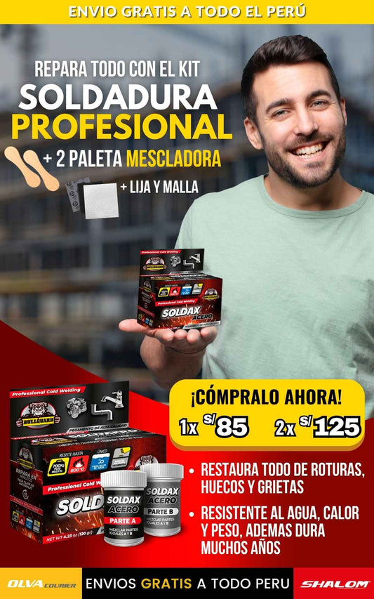 KIT SOLDADURA SOLDAX PROFESIONAL + 2 PALETA MEZCLADORAS + MALLA + LIJA T5